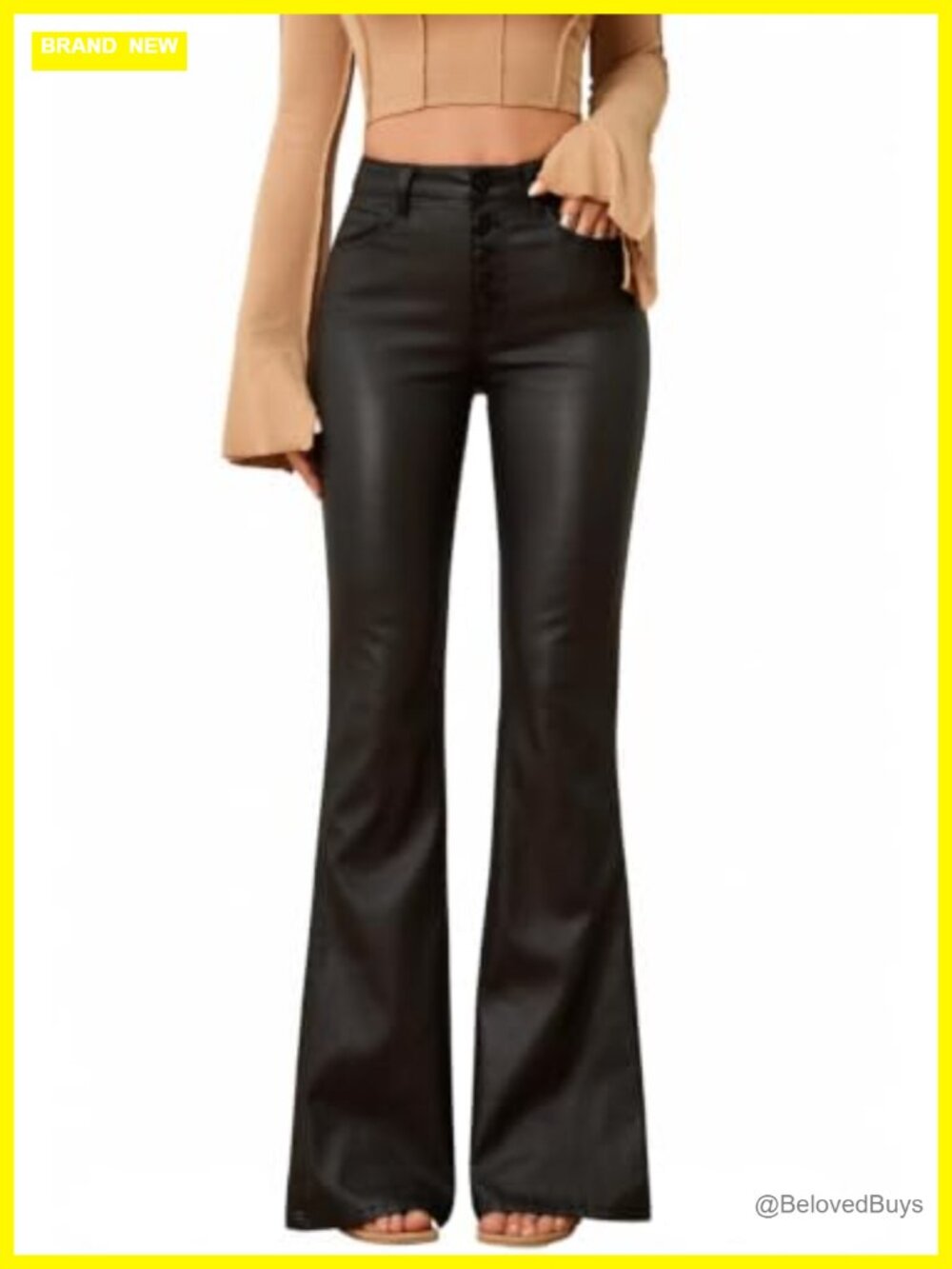 Faux Leather Leggings Women PU Mid Waist Skinny Flare Pants